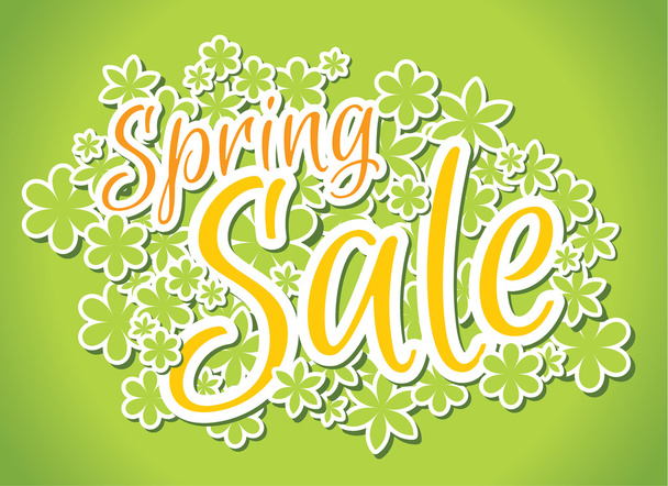 Banner de venta de primavera verde con flores en el fondo
 - Vector, imagen