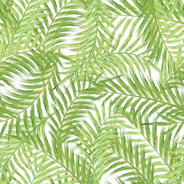 Seamless exotic pattern with tropical leaves on a white background. Vector illustration. Watercolor imitation. Oil paint Not trace. - Vector, imagen