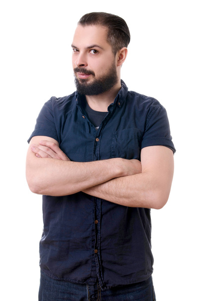 Portrait of a young bearded man on a white background - Foto, Imagen