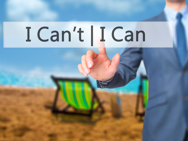 I Can I Can't - Businessman hand pressing button on touch screen - Photo, Image