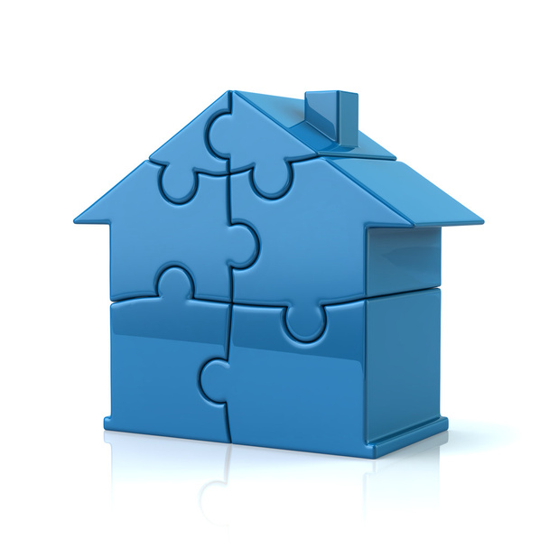 Blue puzzle house symbol - Φωτογραφία, εικόνα