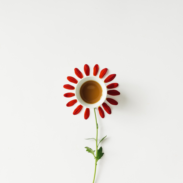 Taza de café y pétalos de flores
. - Foto, Imagen