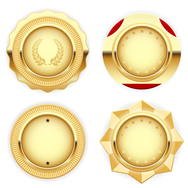 Golden medal and emblem (insignia) - cogged and round - Vector, imagen