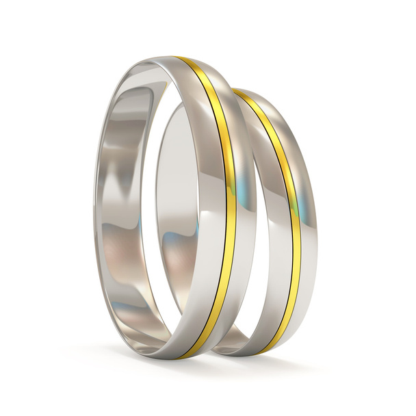 платинові весільні кільця з золотою вставкою ( Висока роздільна здатність 3D зображення
) - Фото, зображення