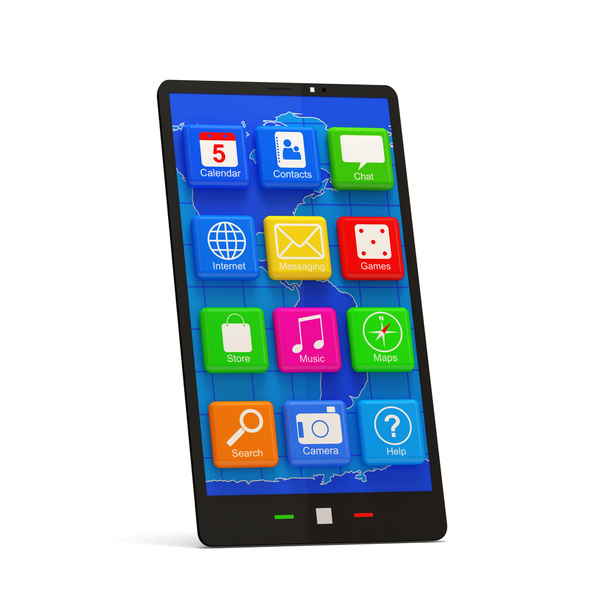 Touchscreen szúró telefon alkalmazás ikonok elszigetelt fehér background - Fotó, kép