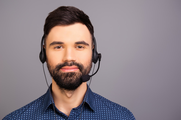Portrait of bearded young worker of call center - Foto, Imagem