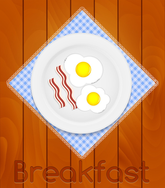 Bílá deska s smažená vejce na kuchyňský ubrousek na dřevěné desky B - Vektor, obrázek