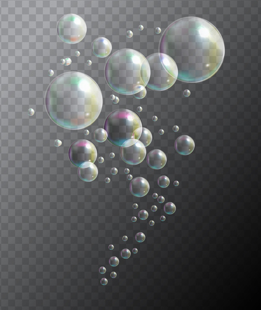 Прозрачные пузыри на черном фоне
 - Вектор,изображение