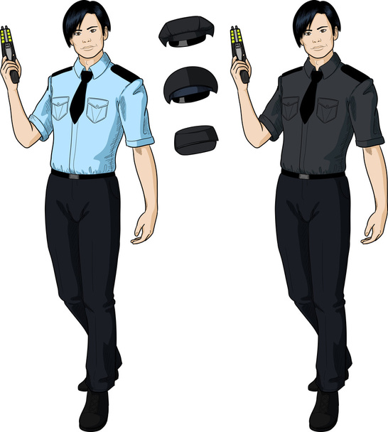 Asiatique mâle policier tient taser
 - Vecteur, image