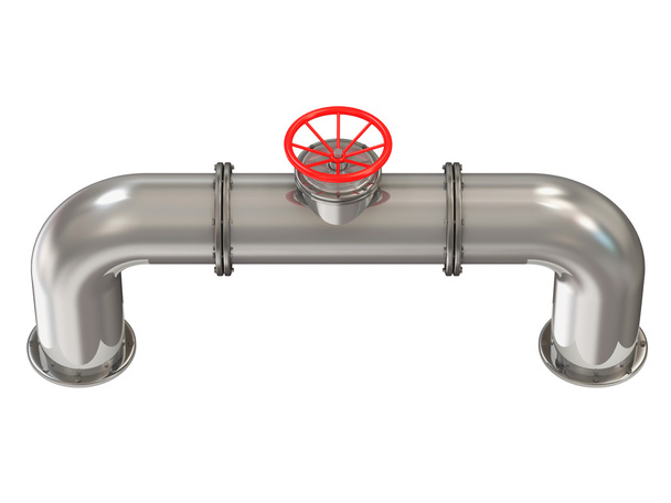 Metal Pipeline with Red Valve isolated on white background - Photo, Image