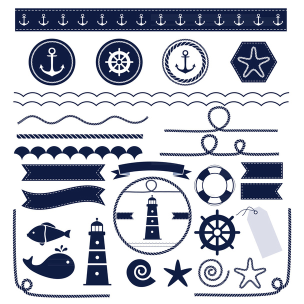 sea and nautical elements - Vector, afbeelding