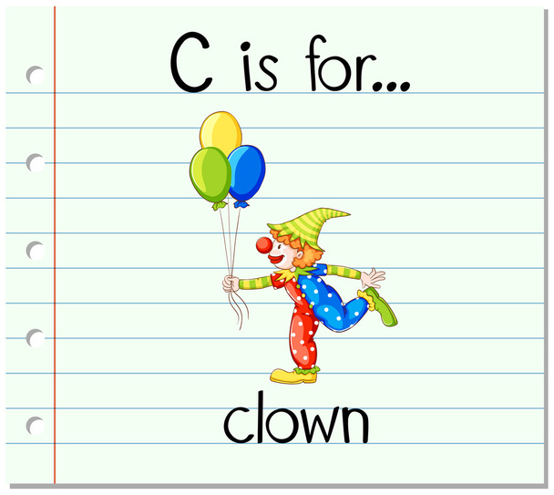 Flashcard letter C is voor clown - Vector, afbeelding