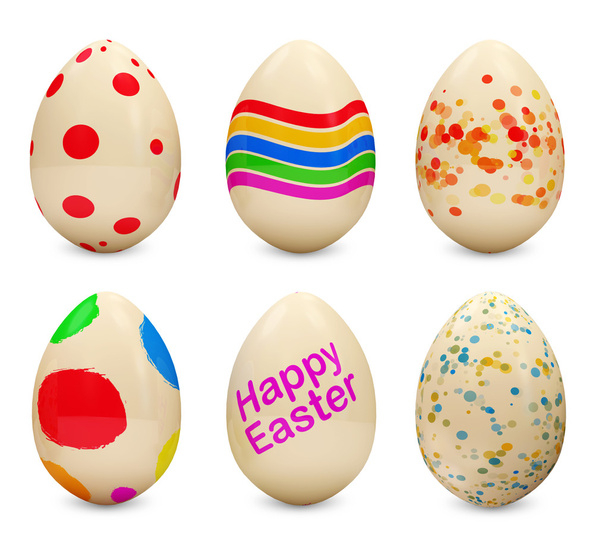 Csoportja festett húsvéti tojásokkal, fehér háttér - Fotó, kép