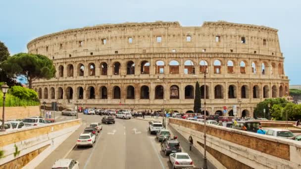 Time lapse with pan effect and aerial view over the Flavian Amphitheatre, aka Colosseum in Rome, Italy - Footage, Video