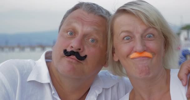 Funny senior couple with moustache - Footage, Video