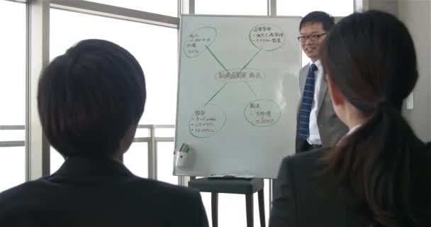 Japanse baas pompen van het team voor een grote bijeenkomst verkoopgesprek  - Video