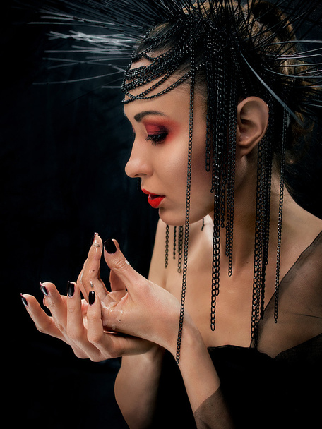  woman like witch with red lips  - Foto, Bild