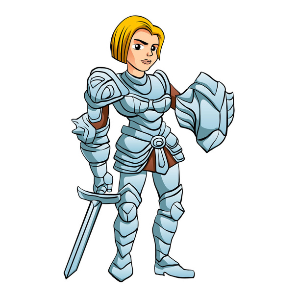 Принцесса-воительница с мечом и щитом
 - Вектор,изображение