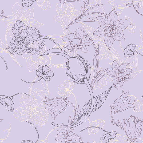 vintage vector seamless pattern with flowers - Vector, Image