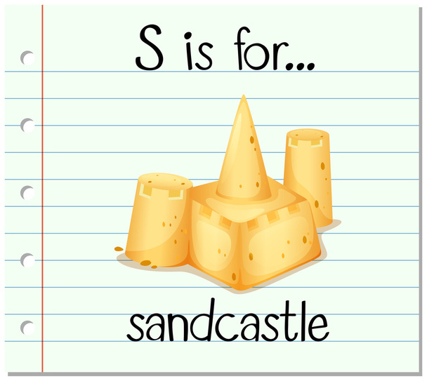 Flashcard letra S é para sandcastle
 - Vetor, Imagem