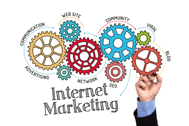 Gears and mechanisms with text Internet Marketing - Foto, Imagen
