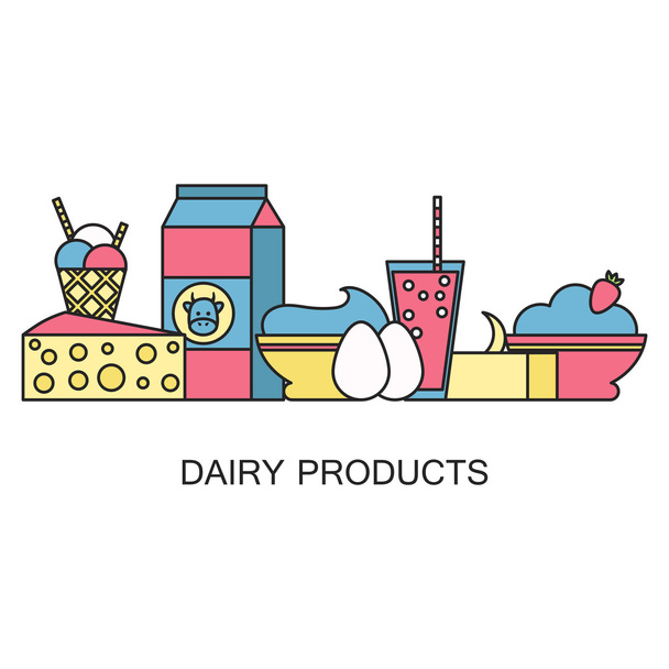 Dairy products vector lineart illustration - Vector, Image