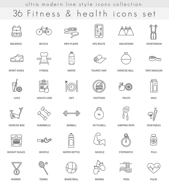 Fitness a Health ultramoderní ikony obrysů pro web a aplikace. - Vektor, obrázek