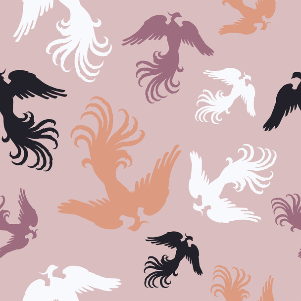 Seamless vector background with decorative birds. Cloth design, wallpaper. - Vettoriali, immagini