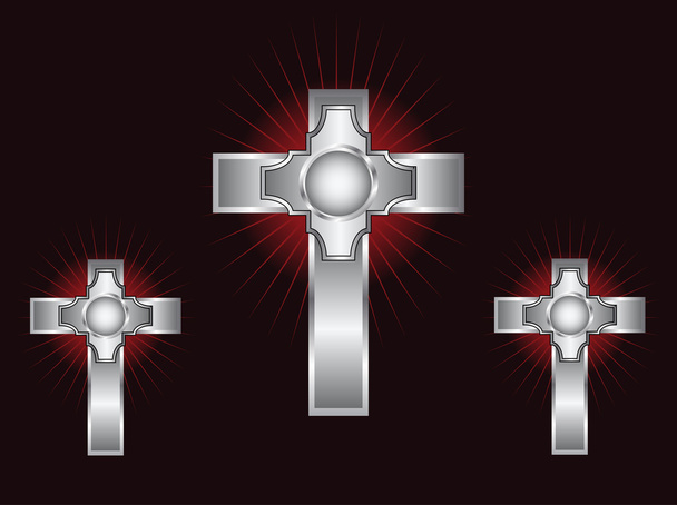 tři ozdobné stříbrné křížky na kaštanových pozadí - Vektor, obrázek
