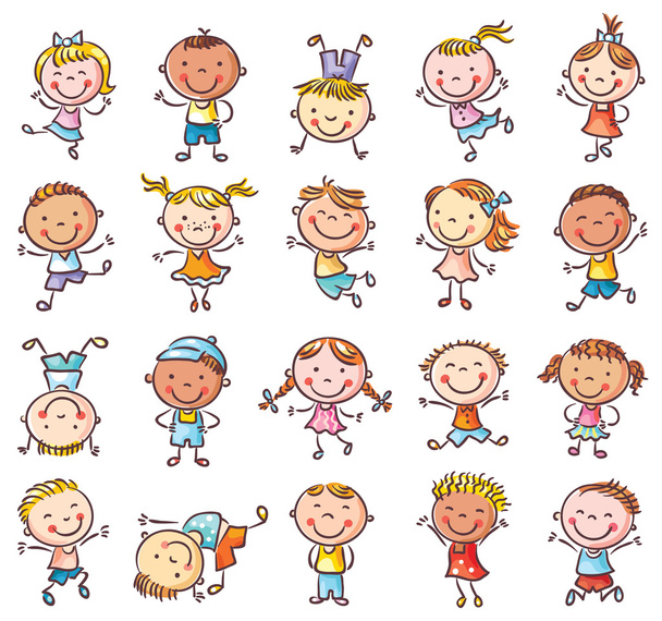 Vingt enfants heureux sketchy sautant avec joie
 - Vecteur, image