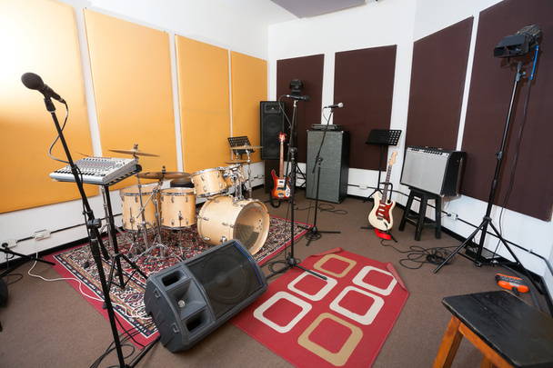 Microphones And Musical Instrument In Studio - Фото, изображение