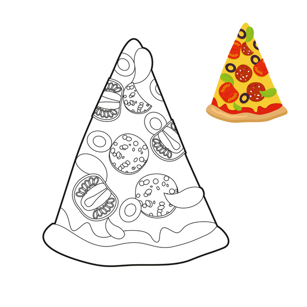 Livro de colorir pizza. Deliciosa fatia de pizza em estilo linear. I
 - Vetor, Imagem
