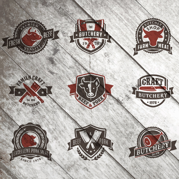 logos template of butchery or meat shop set - Vector, Imagen
