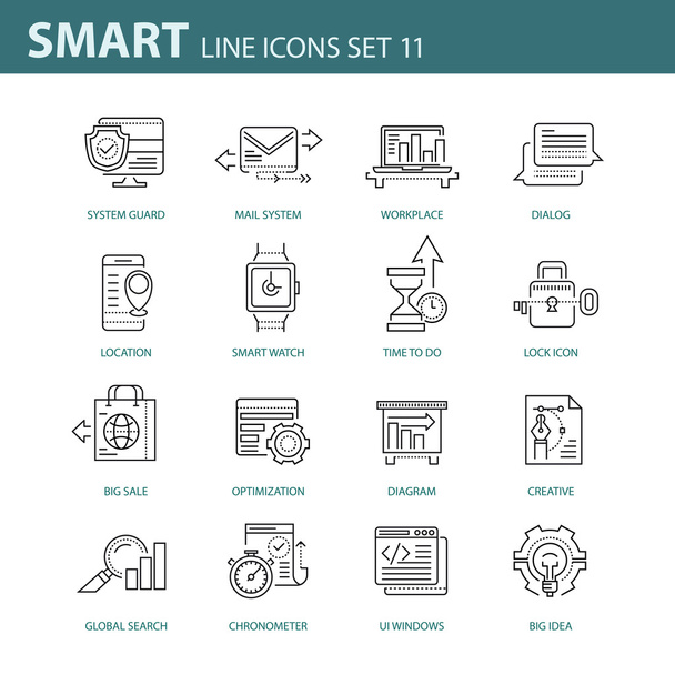 moderne Thin-Line-Icons für Unternehmen, Infografik und verschiedene Projekte - Vektor, Bild