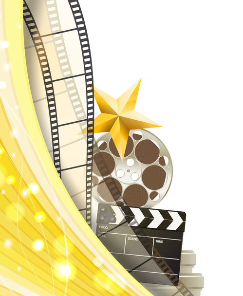 cinema background with retro filmstrip, clapper and star isolate - Vector, Image