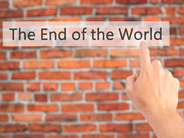 Кінець світу - рукою, натисненням кнопки розмиті backgro - Фото, зображення