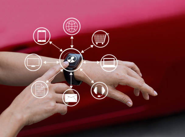 Simge müşteri ağ bağlantısında akıllı izle dokunmadan eller - Fotoğraf, Görsel