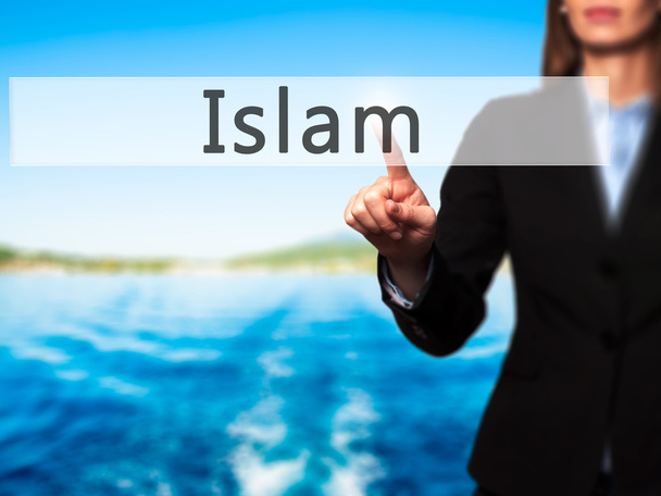 Islam - Empresária mão pressionando botão na tela de toque inte
 - Foto, Imagem