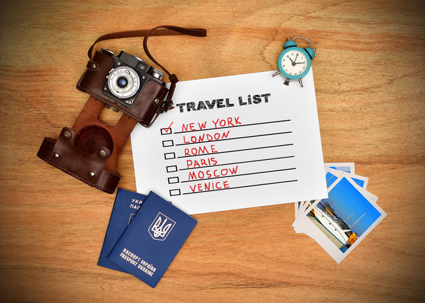 paper with drawing travel list - Fotoğraf, Görsel
