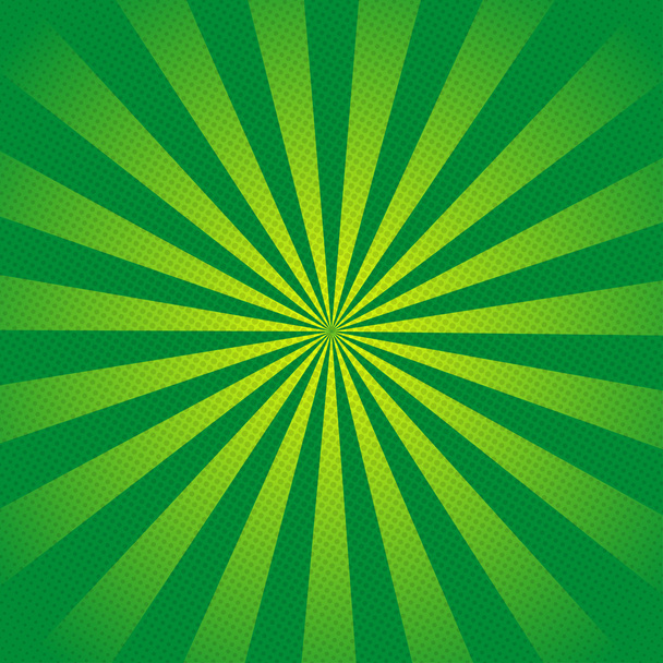 Green rays retro background with halftones stylish - Vetor, Imagem