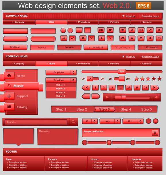 Red web design elements set - ベクター画像