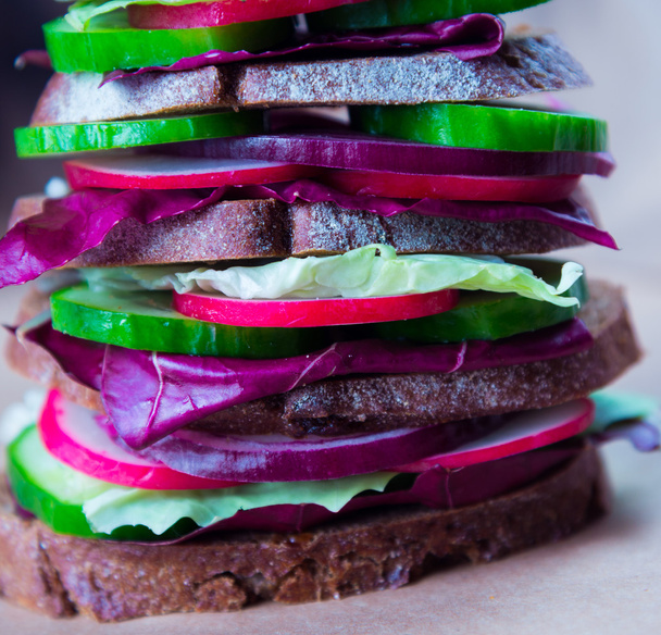 新鮮な野菜と健康ビーガン サンドイッチ - 写真・画像