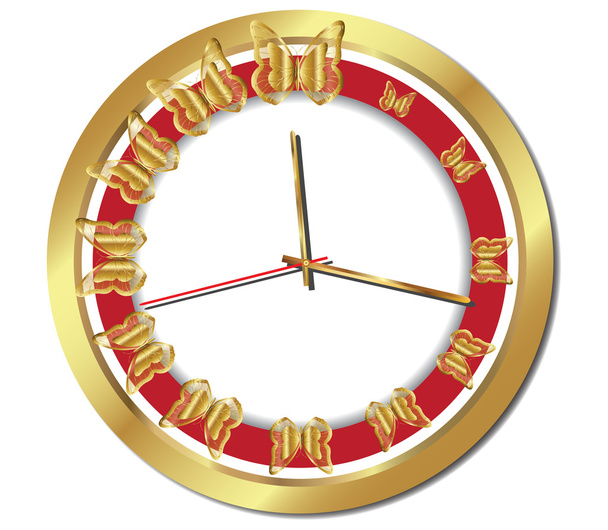 Yapışkan altın kelebek clock.vector - Vektör, Görsel