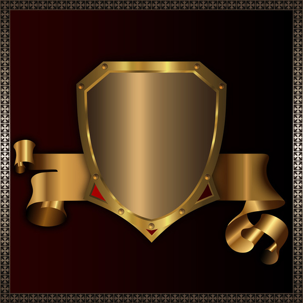 Golden shield and golden ribbon. - Photo, Image
