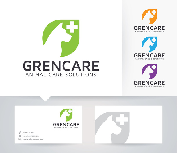 Green Animal Care vektori logo vaihtoehtoisia värejä ja käyntikortti malli
 - Vektori, kuva