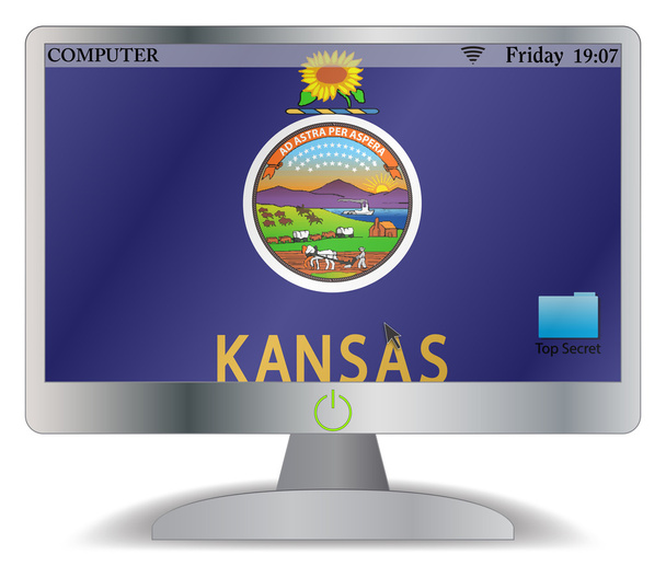 Kansas computerscherm met op knop - Vector, afbeelding
