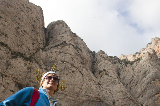 mountaineer girl hiking in enormous mountain in Huesca, Spain - Photo, Image