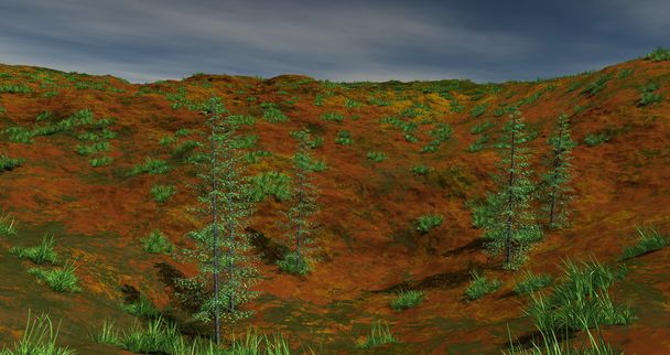 vista de uma pequena colina coberta com grama verde
 - Foto, Imagem