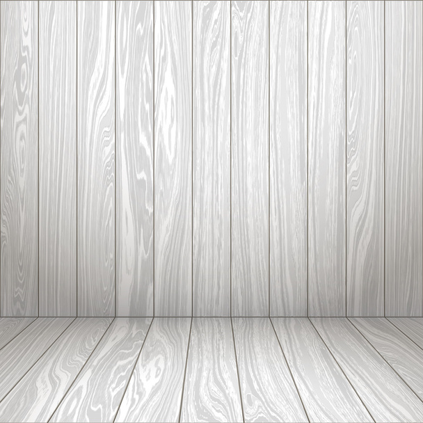 Interior white room with wooden wall and floor. Wooden interior. - Vector, Image