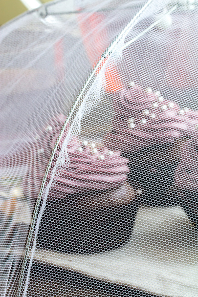 Pastelitos de chocolate decorados con crema de bayas
  - Foto, Imagen